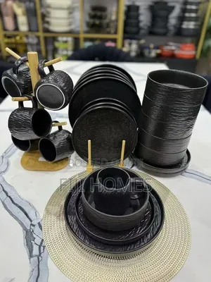 24pc Black Ceramic Dinner Set | Modern Style
