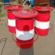 Red and White Painted Bar Drum Table with Marble Top - 1