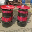 Custom Drum Bar Tables with Checked Red Wallpaper - 1