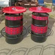 Custom Drum Bar Tables with Checked Red Wallpaper - 2