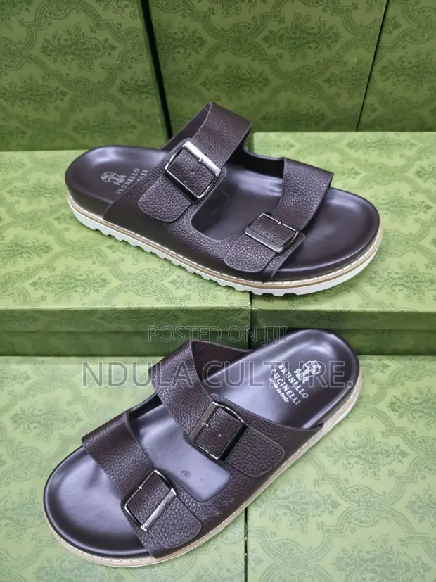 Brunello Cucinelli Suede Double-Strap Urban Slides - 1