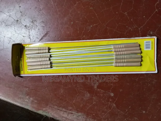 12pc Stainless Steel BBQ Skewers with Wooden Handle - 1