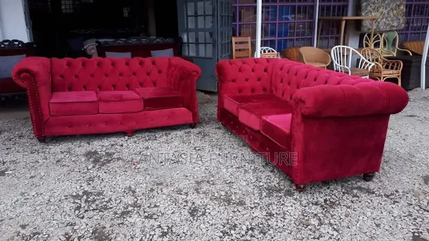 3 Seater Chesterfield Sofa - Red Velvet - 1