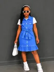 3pc Baby Girl Set: Denim Dress, White Top & Hairband (2-8yrs) - 1