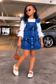 3-Piece Baby Girl Set: Denim Dress, Top & Trousers (Ages 2-11 Yrs) - 3