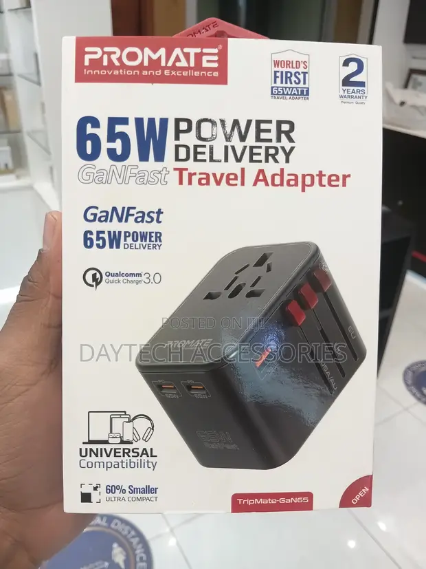 Promate 65W GaNFast Travel Adapter (TripMate-GaN65) - 1