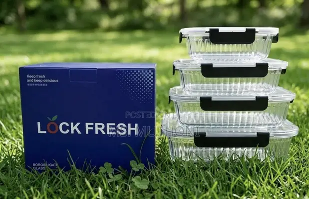 4 Pcs Ribbed Glass Food Containers Set - 1