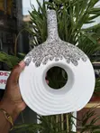 Decorative Textured White Ceramic Vase - 4