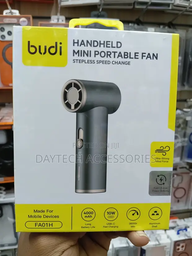 Budi Handheld Mini Portable Fan - Black - 1