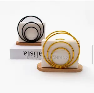 Modern Metal Napkin Holder with Wooden Base