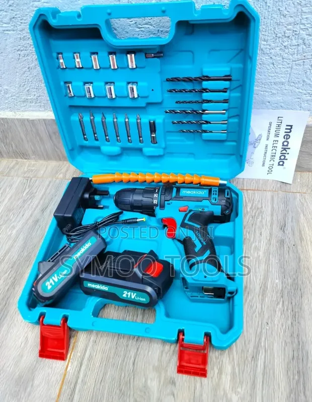 Meakida 21V Cordless Drill with 2 Batteries & Charger - 1