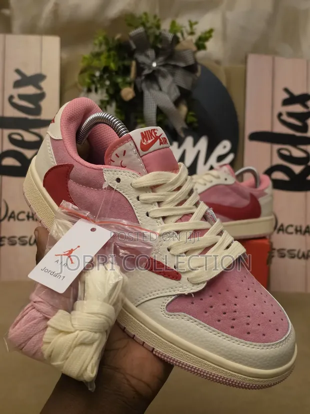 Ladies Air Jordan 1 Travis Scott Shy Pink Sneakers - 1