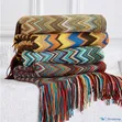 Bohemian Knitted Throw Blanket with Tassels - 1