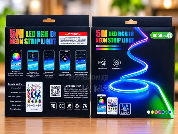 5m LED RGB IC Neon Strip Light na USB Remote - 1