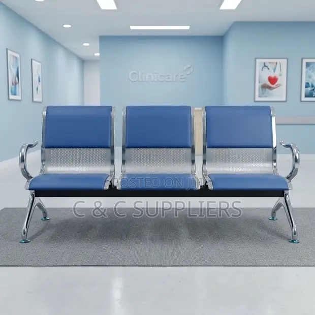 3-Seater Blue Padded Visitor's Bench - 1