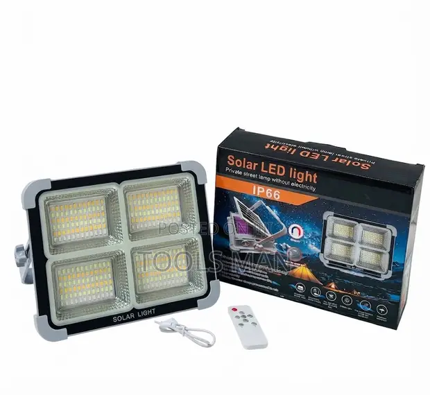 Solar LED Flood Light - 4 Panel Remote Control - 1