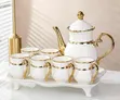 8-Piece Nordic Ceramic Tea Set with Gold Rim + Tray - 1