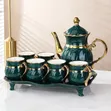 8-Piece Nordic Ceramic Tea Set with Gold Rim + Tray - 2