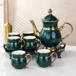 8-Piece Nordic Ceramic Tea Set with Gold Rim + Tray - 3
