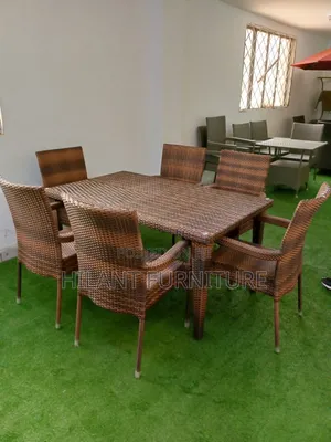Premium Rattan Dining Set ya Watu 6 na Kioo Juu