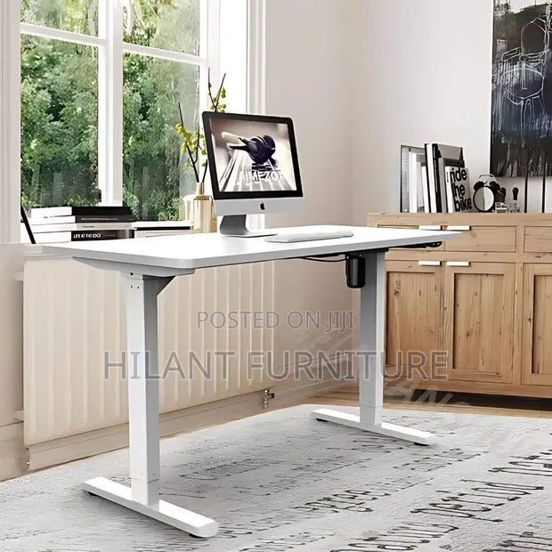 Electric Height Adjustable Sit-Stand Office Desk - White - 1