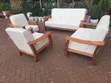 Seven Seater Open Sofa - Leather Fabric, Mahogany Wood - 1
