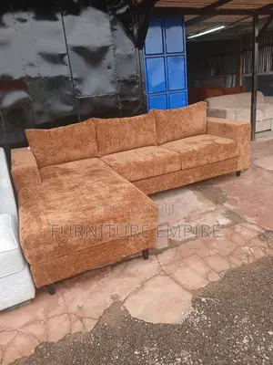 6-Seater L-Shaped Textured Brown Sofa