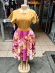 Elegant Floral Print Dress - Mustard Yellow & Pink - 2