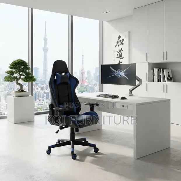Modern High Backrest Office Chair - Blue - 1