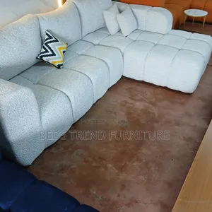 Milky White Bubble L-Shaped Sofa (6-Seater)