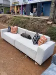 4-Seater Modern White Sofa with Cushions - 1