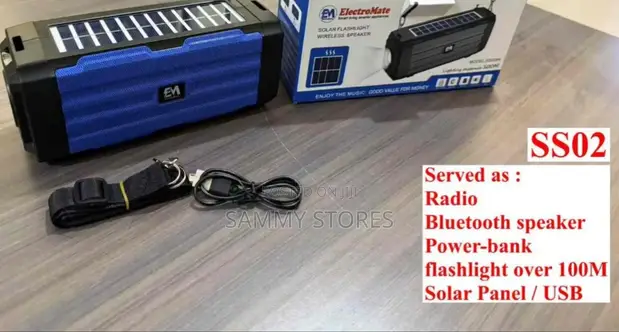 ElectroMate Rechargeable Solar Speaker with LED Flashlight - 1