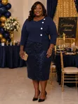 Elegant Navy Blue Dress by MO Apparel - 1
