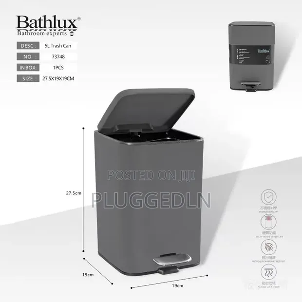 Bathlux 5L Rectangular Pedal Trash Can - 1