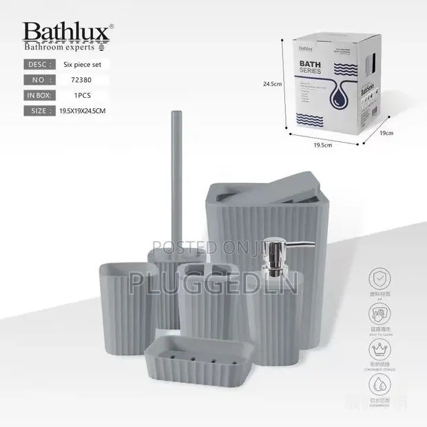 Bathlux 6-Piece Gray Bathroom Accessory Set - 1