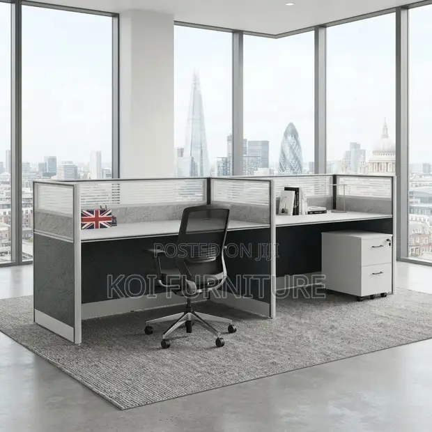 Two-User Blue Brown MDF Office Workstation - 1