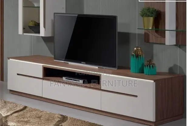 White Walnut TV Stand with Drawers - 1