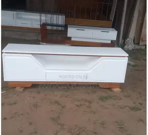 Elegant White TV Console with Wooden Base