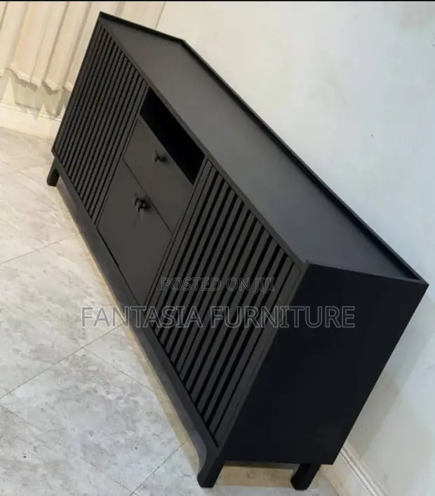 Matte Black Fluted TV Console - 1