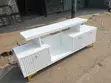 Modern White TV Console with Gold Accents - 1