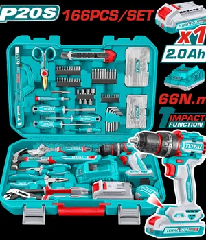 Total 166-Piece Tool Set with 20V Cordless Impact Drill