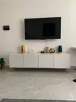 Minimalist White TV Console with Gold Legs - 1