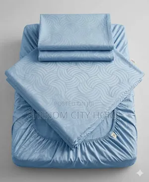 Blue & Cream Pure Cotton Fitted Bedsheet Set