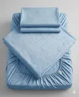 Blue & Cream Pure Cotton Fitted Bedsheet Set - 1