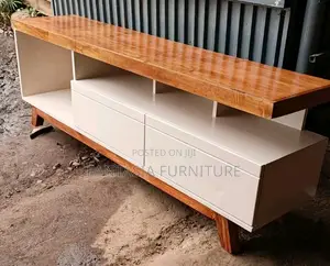 Wood White TV Console with Open Shelves