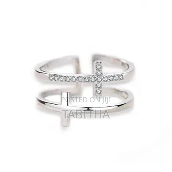 Unisex Stainless Steel Double Cross Ring - Silver - 1