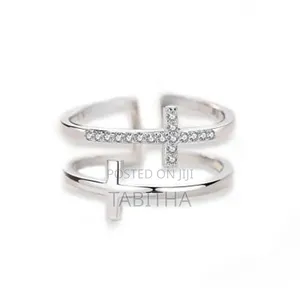 Unisex Stainless Steel Double Cross Ring - Silver