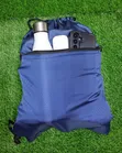 Blue Drawstring Bag with Outer Zip Pocket - 1
