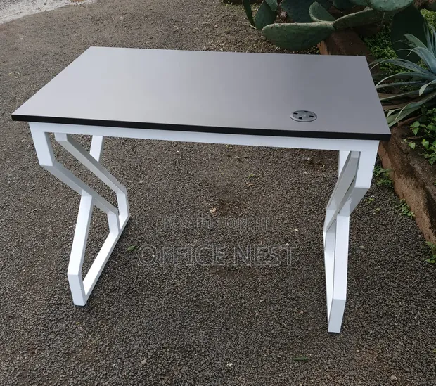 Modern Office Computer Desk with Cable Management - White/Black - 1