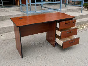 Modern Office Desk with 3 Lockable Drawers - Walnut Finish